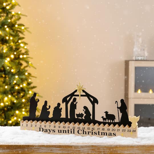 Glitzhome® 18" Christmas Wooden & Metal Nativity Advent Calendar Decor